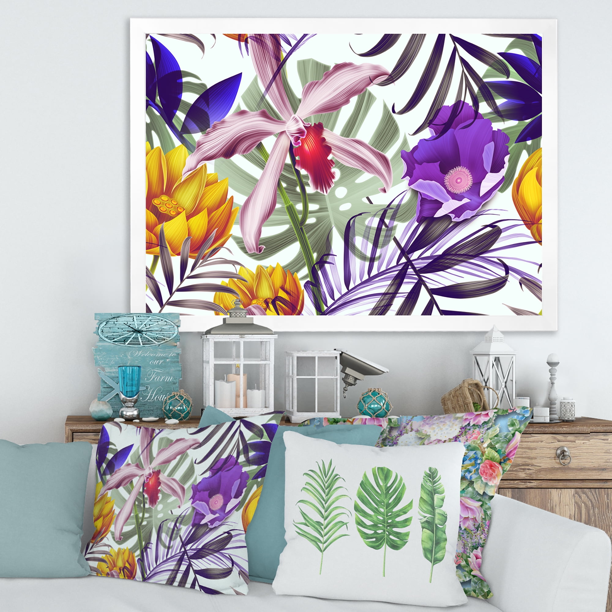 Designart 'VIntage Tropical Flowers IX' Traditional Framed Art Print