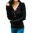 thumbnail image 1 of Women Button Up V Neck Solid Color Long Sleeve Stripe Shirt, 1 of 7