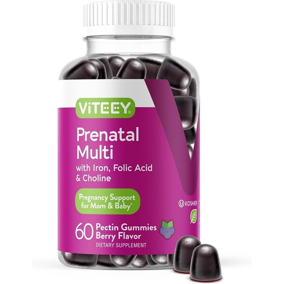 VITEEY Prenatal Vitamins Gummies, Womens Multivitamin Pregnancy Support, Berry Flavor, 60 Ct