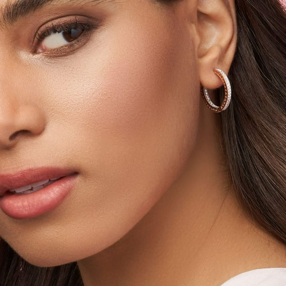 Pandora Hoop Earrings In Pandora Rose With Clear Cubic Zirconia And Cut-out Heart Details