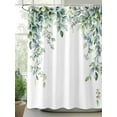 thumbnail image 2 of Botanical Floral Shower Curtain, Watercolor Eucalyptus Leaf Bathroom Decor Curtains Set with Hooks, Green Waterproof Fabric Home Accessories， 72X 96 Inch Extra Long, 2 of 6