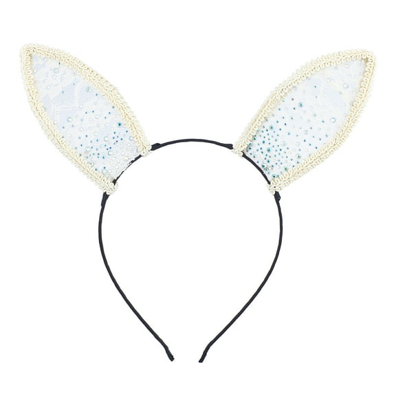 Lux Accessories White Bunny Ears AB stone Rhinestone Headband Hair Accessories