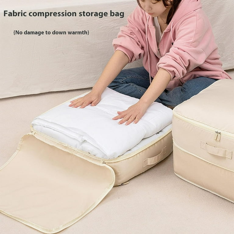 Ultra Space Saving Self Compression Organizer Heavy Duty Moving Bags Storage Tote for Space Saving Space Saving Self Compression Organizer for Comforters Blankets Bedding Beige L Walmart