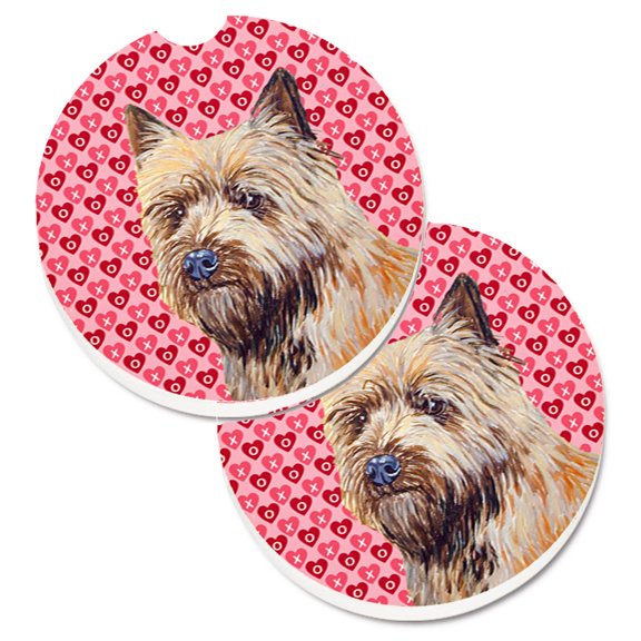 Cairn Terrier Hearts Love and Valentines Day Portrait Set of 2 Cup Holder Car Coasters