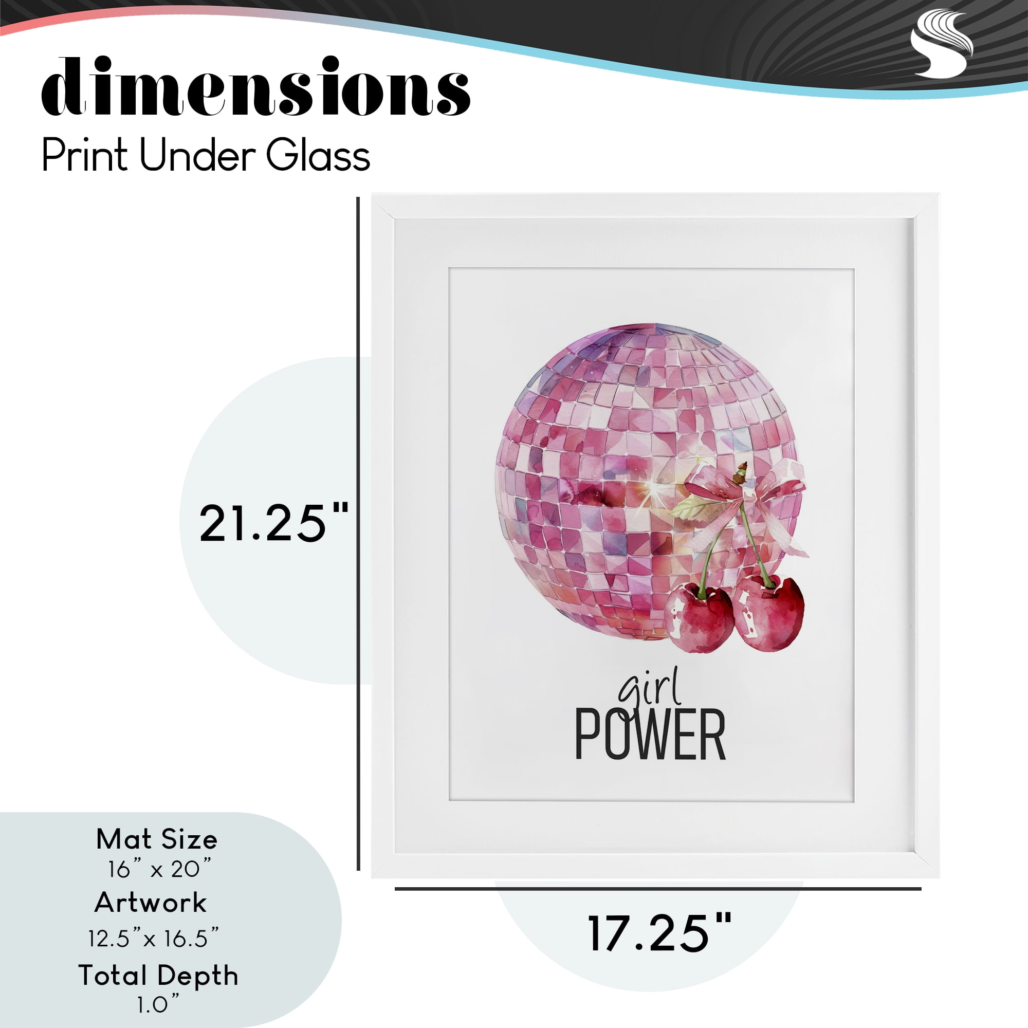 Girl Power Disco Cherries White Framed Print Under Glass, design by Kim Allen