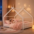 thumbnail image 4 of SESSLIFE Montessori Floor Bed, Full Size Toddler Floor Bed with Roof and Guardrail, House-Shaped Design, No Box Spring Needed, Toddler Bed Frame for Kids, White, 4 of 10