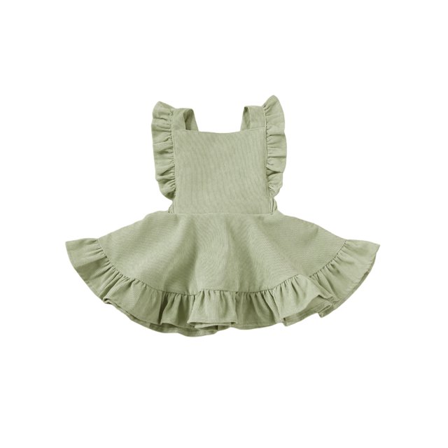 Kmbangi Girls Solid Color Suspender Skirt Sleeveless Square Collar Large Hem High Waist Dress with Ruffles