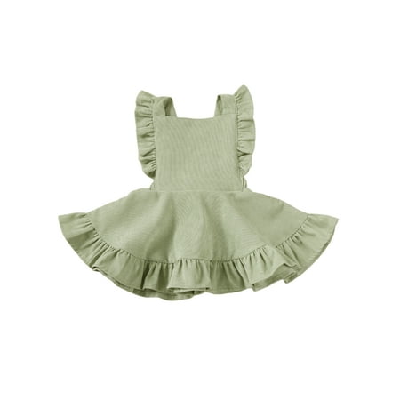 

Frobukio Kids Baby Girls Princess Solid Corduroy Dress Autumn Winter Ruffles Casual Suspender Dress Clothes Light Green 6-12 Months