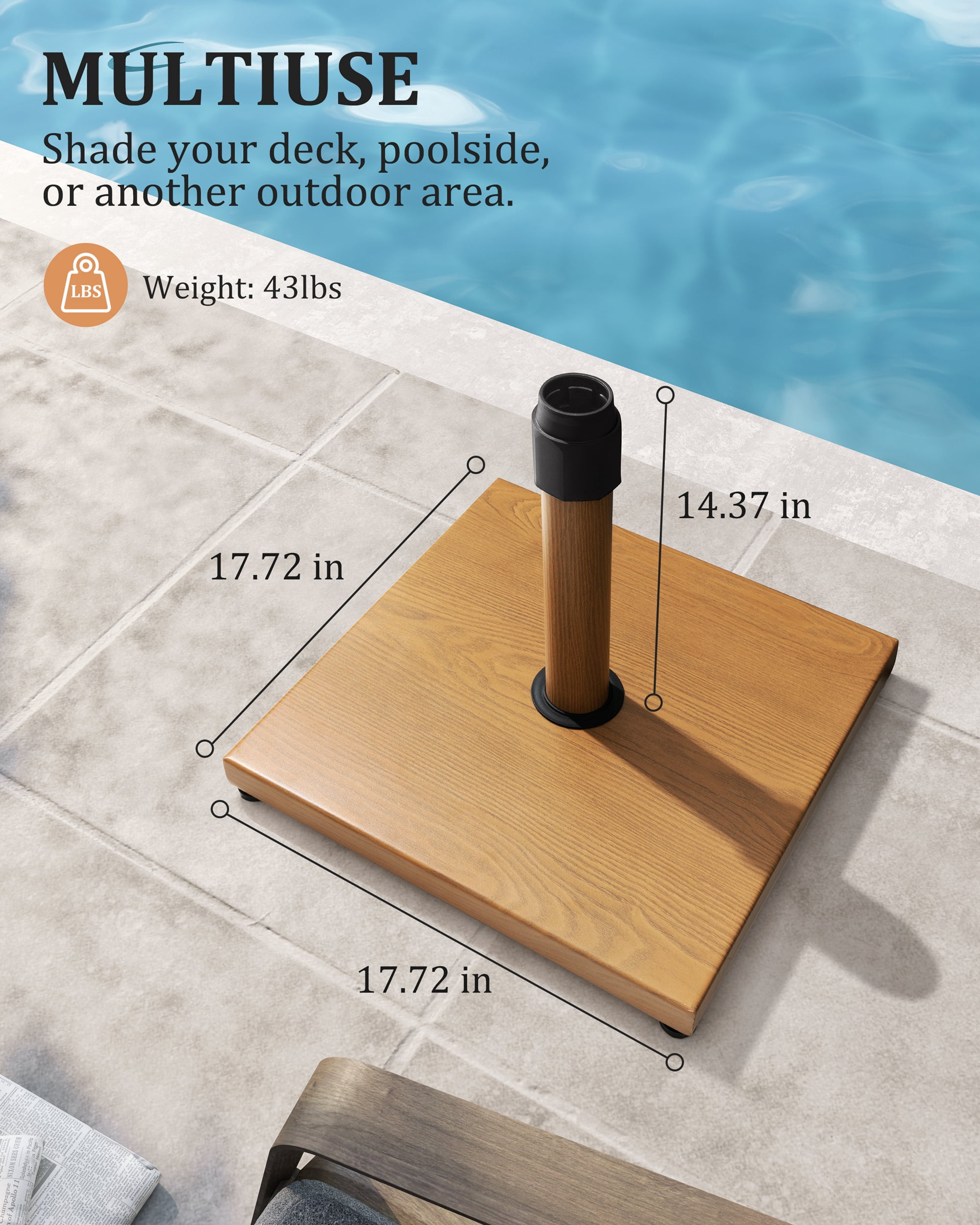 JOINHOM 43lbs Patio Umbrella Base - Heavy Duty Outdoor Patio Market Umbrella Stand for Deck, Poolside, Balcony, Wind-Resistant Design