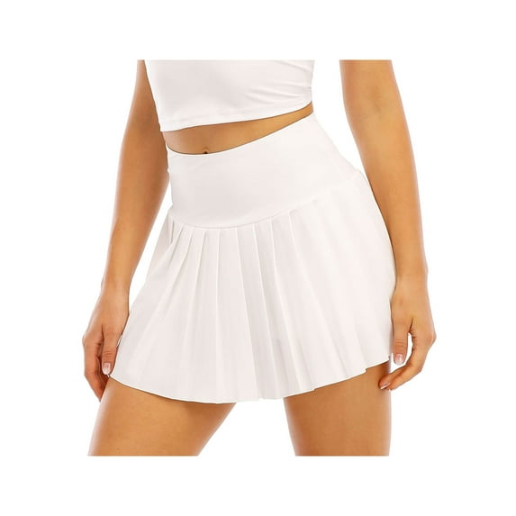hirigin Women Solid Color Workout Skirt, Elastic High Waist Ruched Quick-Drying Athletic Skirts with Invisible Pockets Shorts