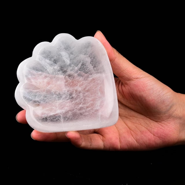 AMOYSTONE Selenite Bowl Crystal Charging Station Dish Shell Shape Hand Carved 4" for Healing Wicca