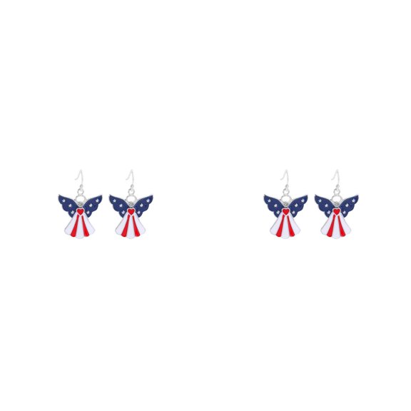 Patriotic Red White Blue Dangle Earrings for 4th of July, Metal Star Heart Drop Earrings for Women, Independence Day Patriotic Earrings Decoration 2 Pcs