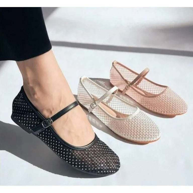 TOP MODA Dress Shoes Women Rhinestone Mesh Ballet Flats Round Toe