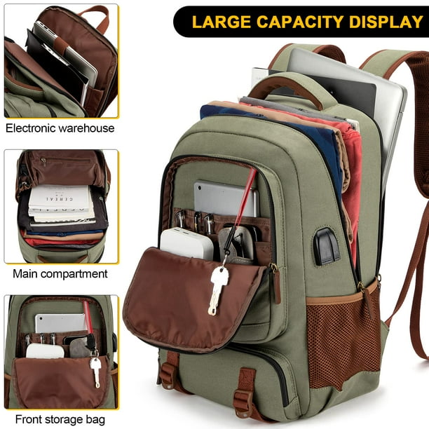 Tzowla Canvas Laptop Backpack Bag for Men Women Travel Work Rucksack Fits 15.6 Inch Laptop Bookbag with USB Charging Port Walmart