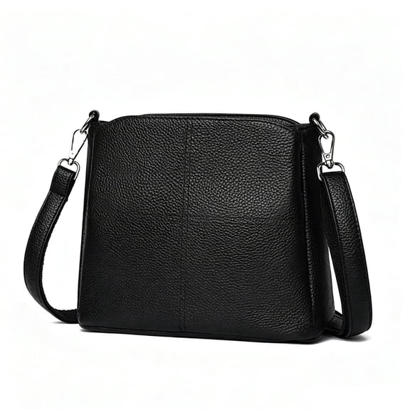 URSOFINE Women's Leather Crossbody Bucket Purse, Multi-Compartment Shoulder Bag with Adjustable Strap, Casual Lightweight Handbag for Daily Use