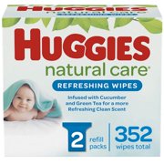 HUGGIES Refreshing Clean Scented Baby Wipes, Hypoallergenic, 2 Refill Packs (352 Total Wipes)