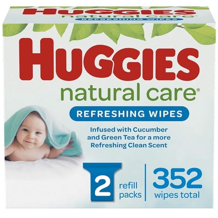 HUGGIES Refreshing Clean Scented Baby Wipes, Hypoallergenic, 2 Refill Packs (352 Total Wipes)