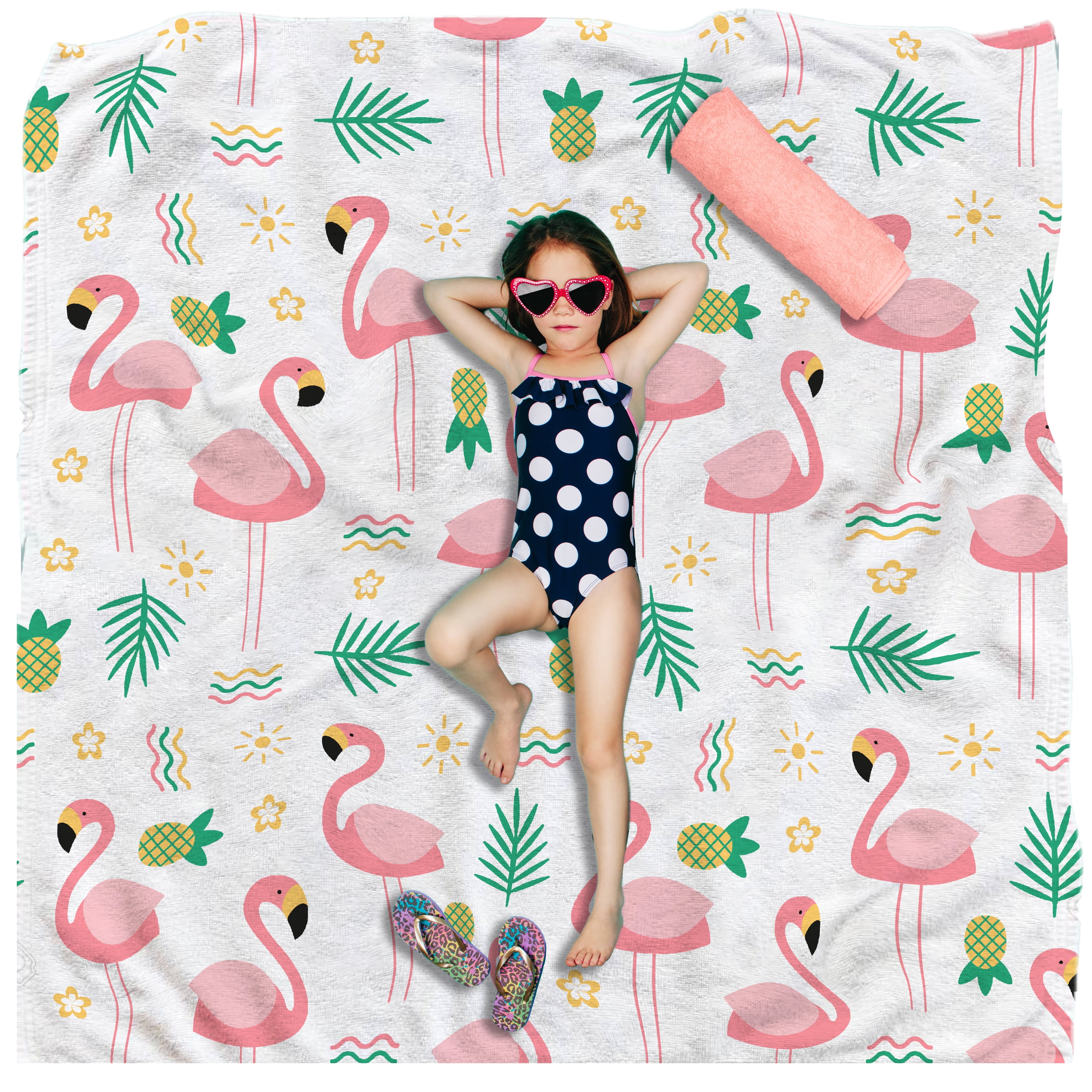 59" x 2 Yards Precut Microfleece Fabric, 100% Polyester, Pink Flamingo design
