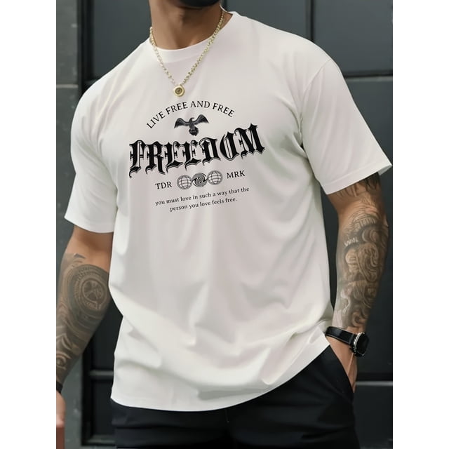 Men's Freedom Pigeon Print Tee Shirt, Tees For Men, Casual Short Sleeve T-shirt For Summer