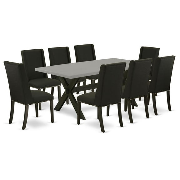 East West Furniture X-Style 9-piece Wood Table and Dining Chair Set in Black