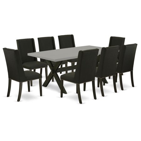 East West Furniture X-Style 9-piece Wood Table and Dining Chair Set in Black