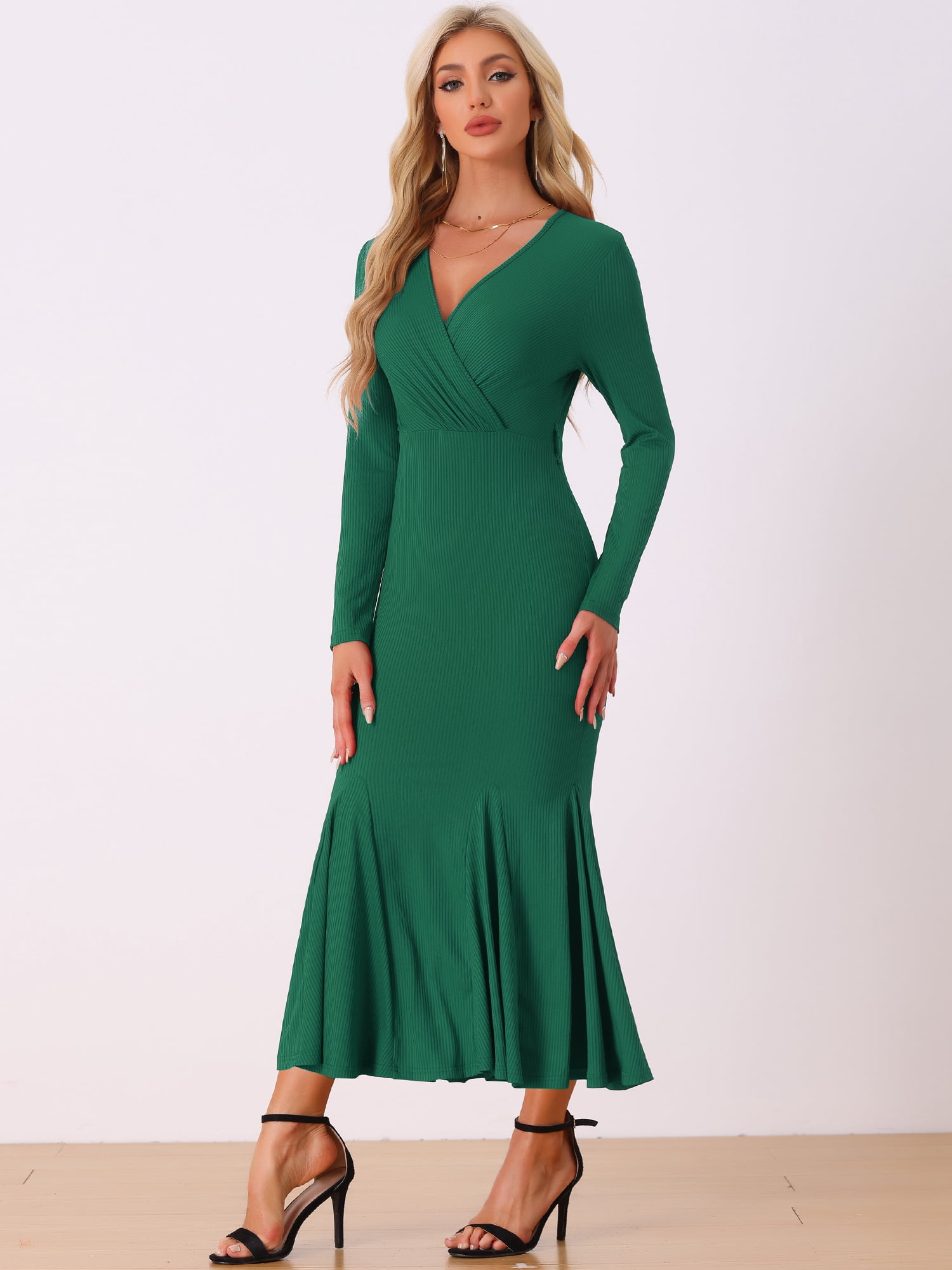 DARING DIVA Sweater Ribbed Knit Bodycon Long Maxi Fishtail Dress XL Green