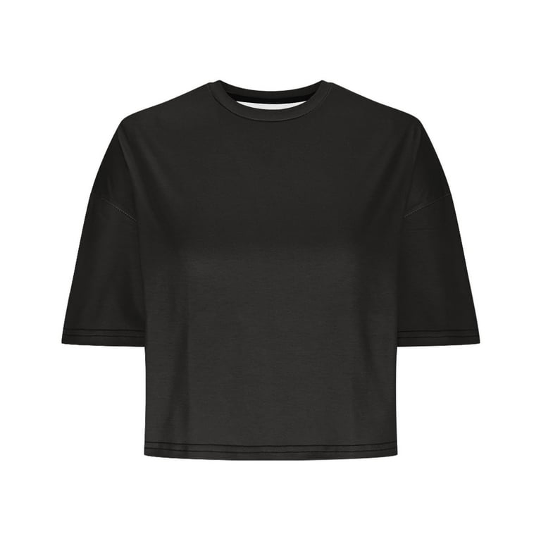 JGGSPWM Women's Half Sleeve Cropped T-Shirt Drop Shoulder Round