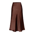 thumbnail image 6 of HGIEYS Women High Waist Silky Satin Midi Skirt Elastic Waist A Line Skirt with Slit, 6 of 6