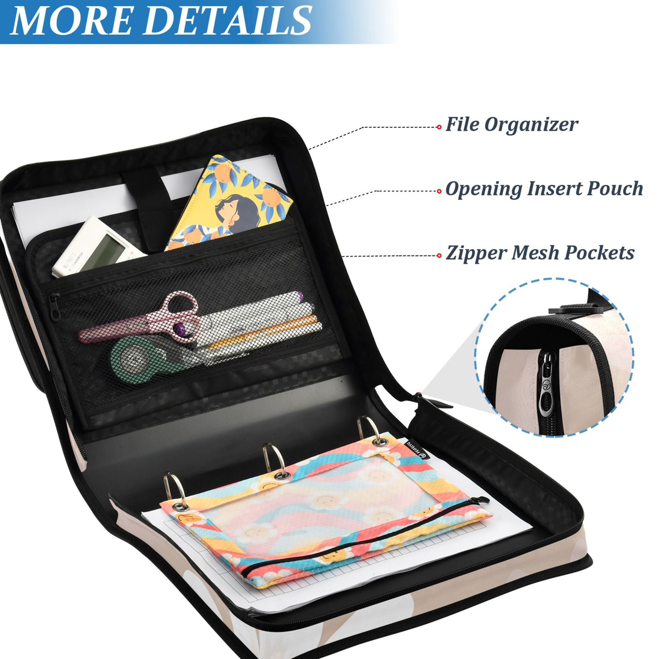 ALAZA Zipper Binder Flower Pattern 3 Ring Trapper Keeper File Folder Organizer Bag