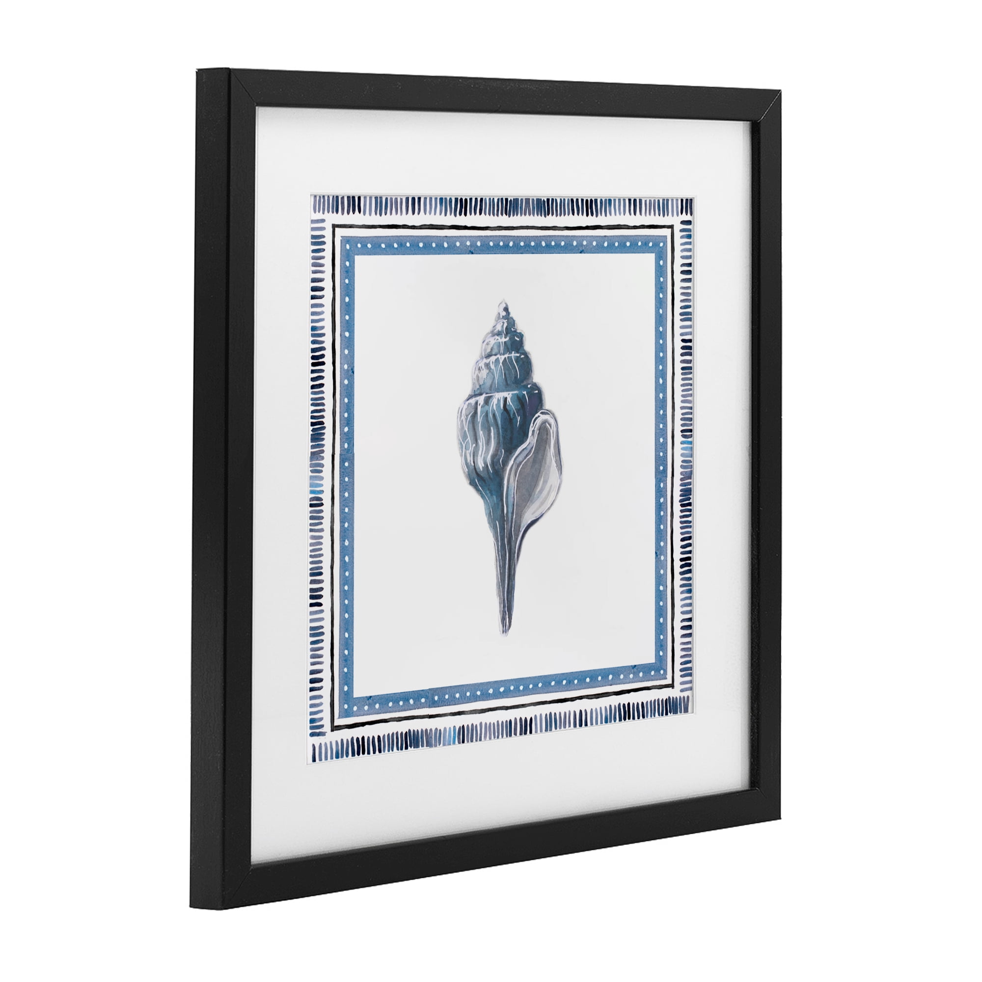 Stupell Industries Soft Blue Conch Shell Black Framed Print Under Glass, design by Lanie Loreth