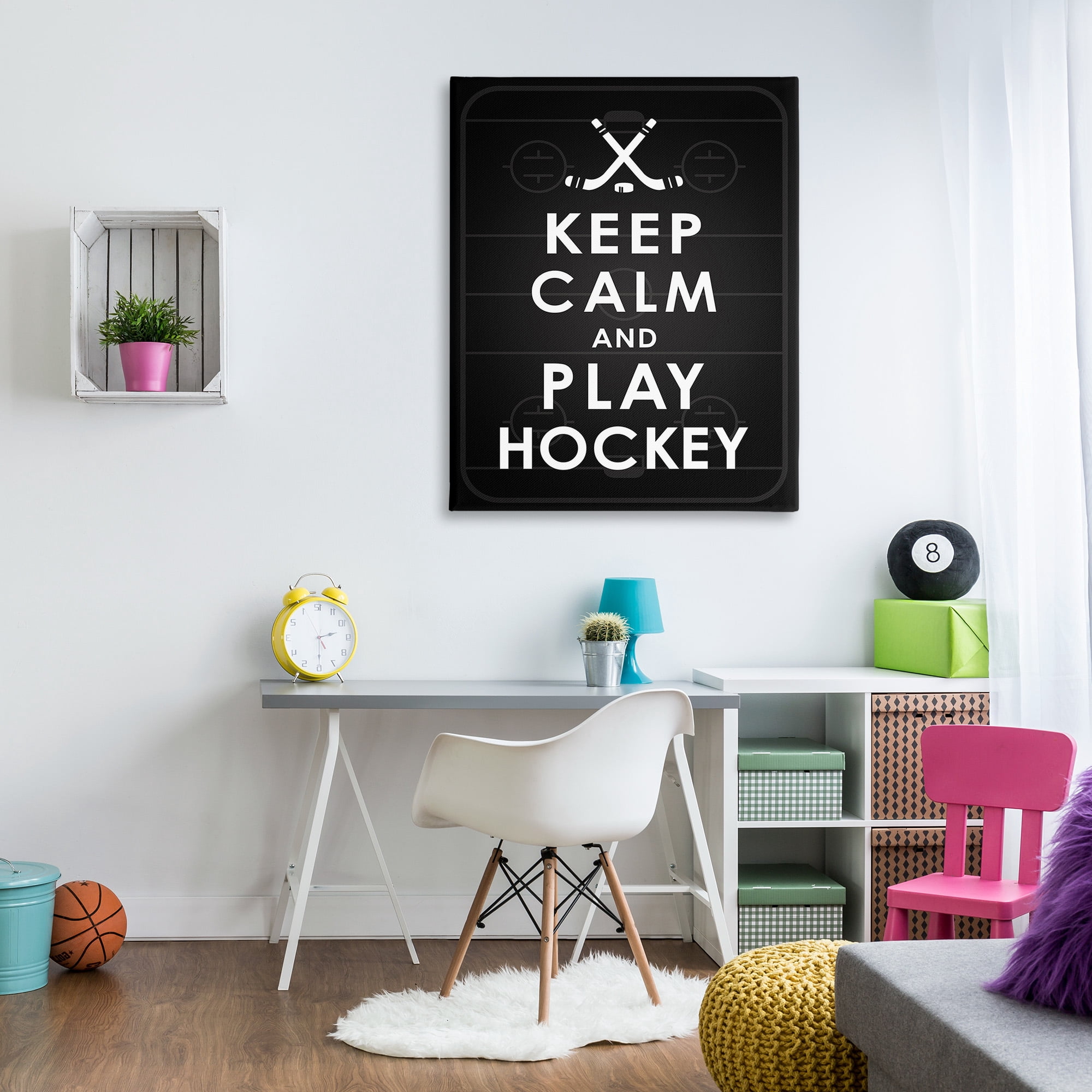 Stupell Industries Keep Calm & Play Hockey Sports Painting Gallery Wrapped Canvas Art Print Wall Art, 36 x 48