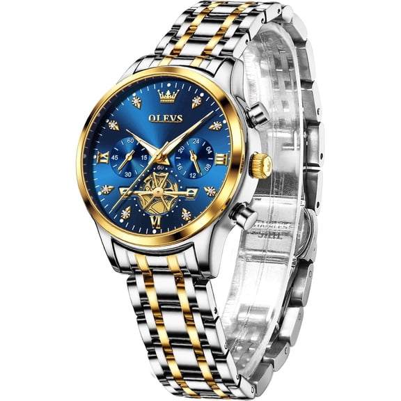 OLEVS Watches for Womens Business Luxury Casual Analog Quartz Diamond Stainless Steel Chronograph Waterproof Luminous ladies Watches Reloj Para Mujer White/Black/Blue