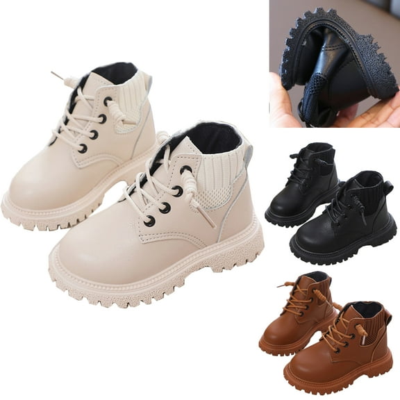 Unisex Girls Boys PU Leather Round Toe Lace Up Ankle Boots Non-Slip Waterproof Comfort Work Boot (Toddler/Little Kid)