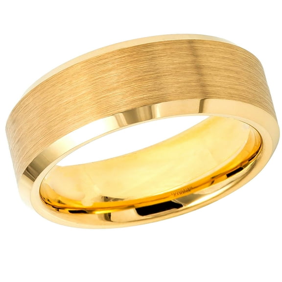 Free Engraving Personalized Custom Engraving Men's Women's Tungsten Wedding Band 8mm Yellow Gold IP Brushed Center, Shiny Beveled EdgeSZ: 12