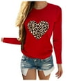 thumbnail image 2 of Kayannuo Clearance Fall Clothes For Women Women Valentine's Day Casual Long Sleeve O Neck Leopard Print Heart-shaped Top Red, 2 of 4