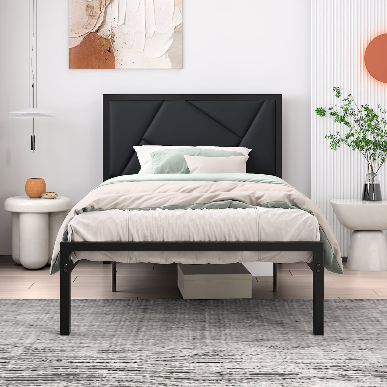 Amolife Twin Size Metal Bed Frame With, How To Attach Upholstered Headboard Metal Frame
