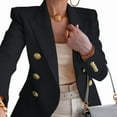 thumbnail image 3 of Womens Casual Blazer Jacket Gold Button Long Sleeve Work 0ffice Blazer Lapel Open Front Jacket Black L, 3 of 7