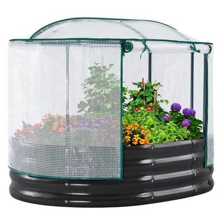 KING BIRD 4x3x1 ft Raised Garden Bed with Cover Galvanized Steel Metal Planter Garden Box Outdoor for Gardening, Vegetables, Flowers, White