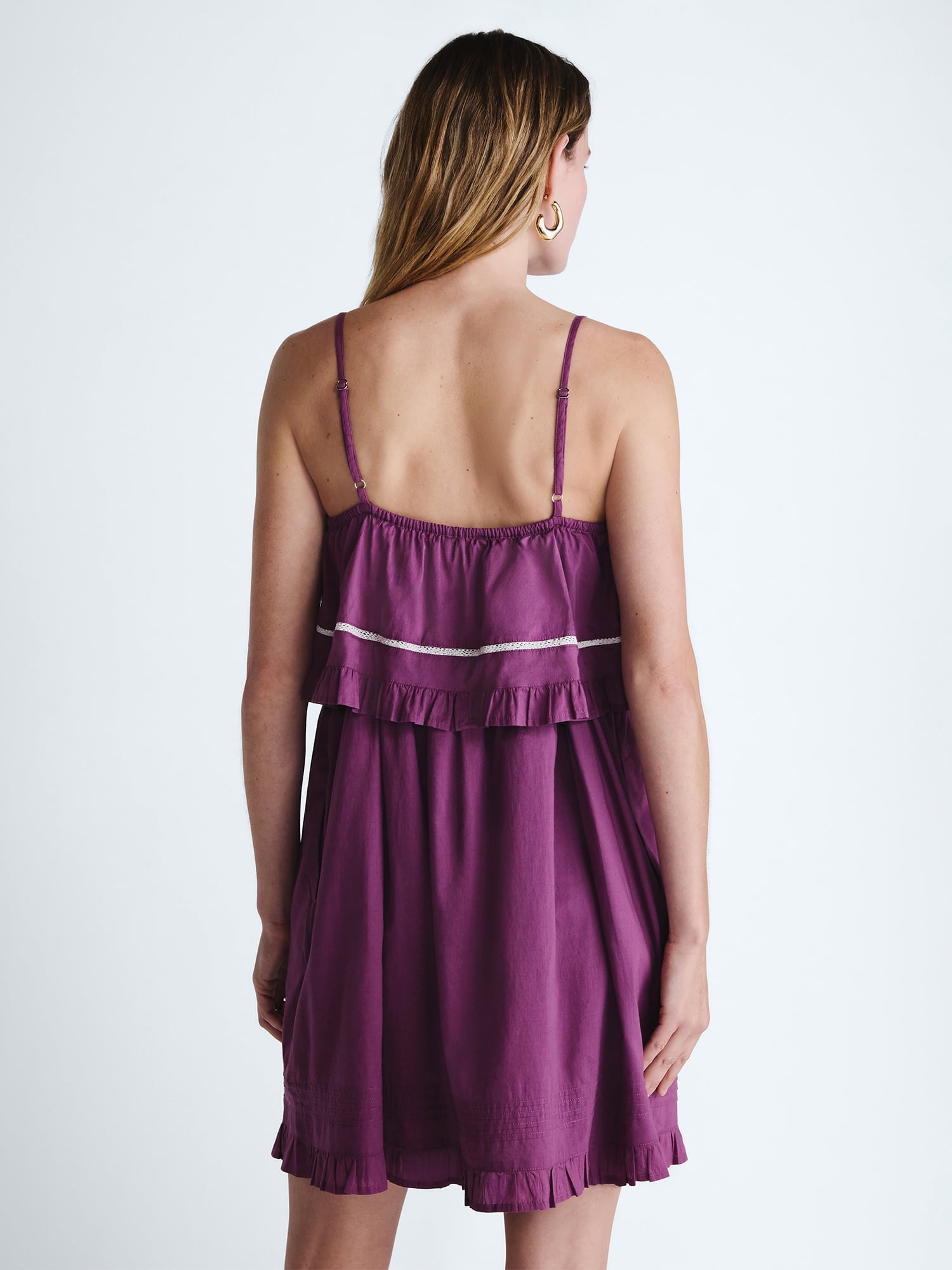 Scoop Women’s Flowy Cotton Mini Dress with Lace Trim, Sizes XS-XXL