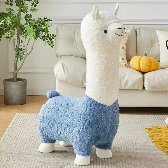GMizon Modern Cartoon Alpaca Stool, Ottoman Wool Chair, Living Room Bedroom Decorative Stirrups (blue)