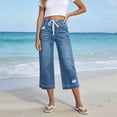 thumbnail image 5 of Lenpel Wide Leg Capri Jeans for Women Lounge Drawstring Pull on Baggy Cropped Denim Pants Stretch High Waist Denim Capris, 5 of 5