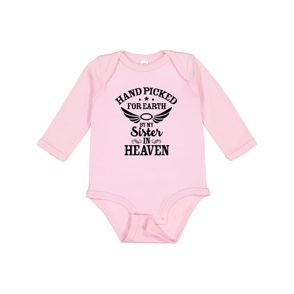 Inktastic Handpicked for Earth by My Sister in Heaven with Angel Wings Boys or Girls Long Sleeve Baby Bodysuit