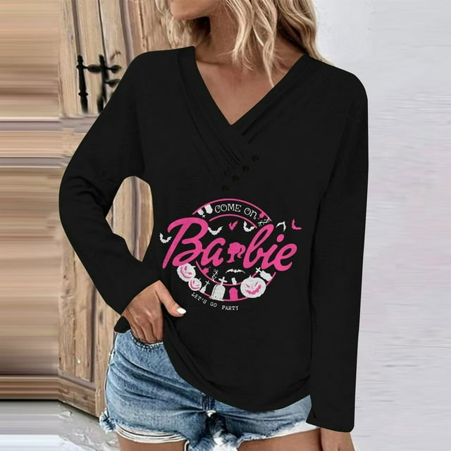 EIMELI Women‘s Fashion Casual Solid Color Chest Panel Ruched Button V Neck Long Sleeve Ladies Long Top Black XXL