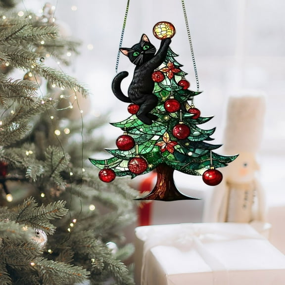 Fmbmuo Black Cat Christmas Ornaments 1 Pcs Black Durable Christmas Decorations Modern Acrylic Pastel Christmas Decor for Tree Winter Holiday Hanging