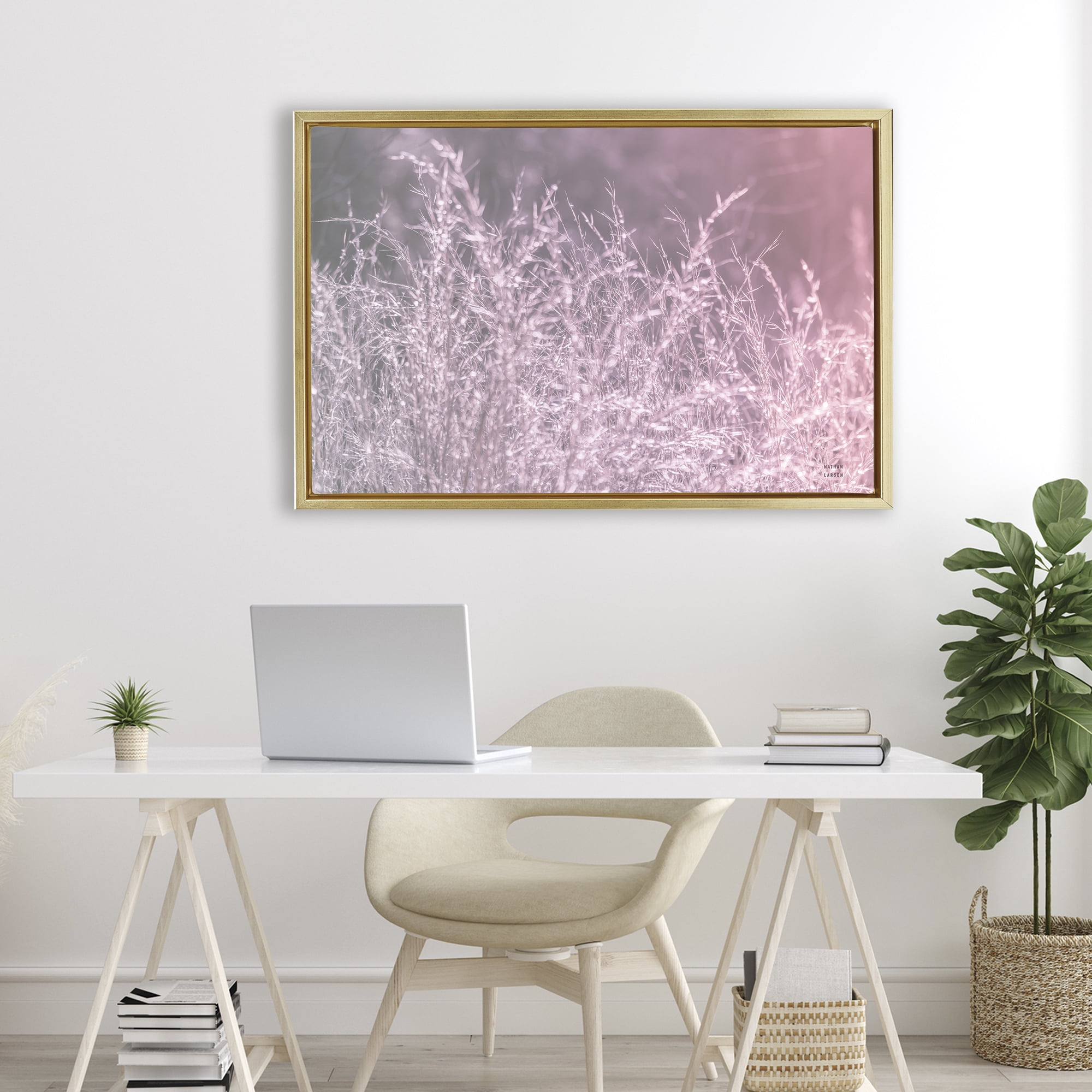 Stupell Industries Pink Morning Gentle Meadow Gold Framed Floater Canvas Wall Art, design by Nathan Larson