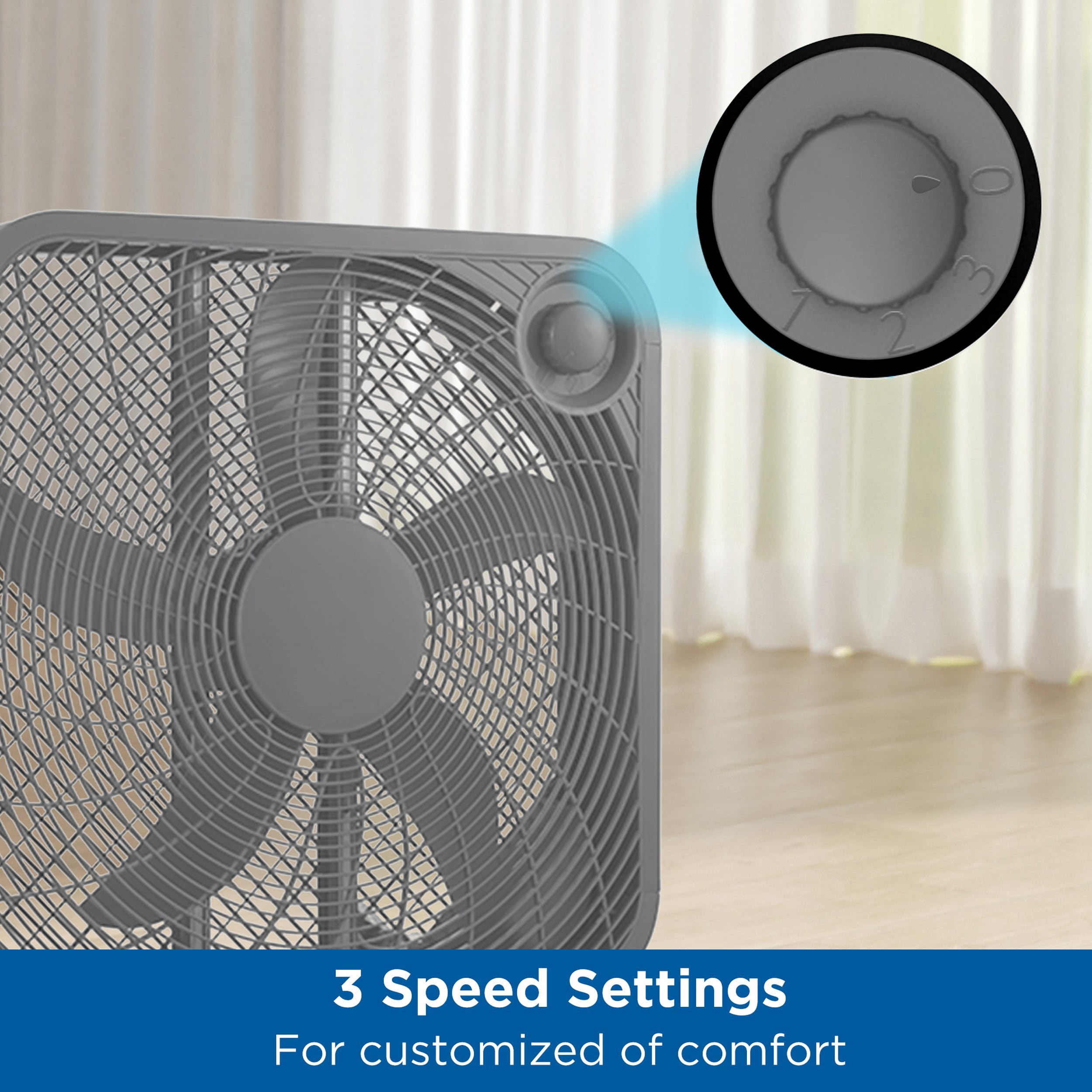 Mainstays 20-Inch Silver 3-Speed Portable Box Fan, FB50-16HS