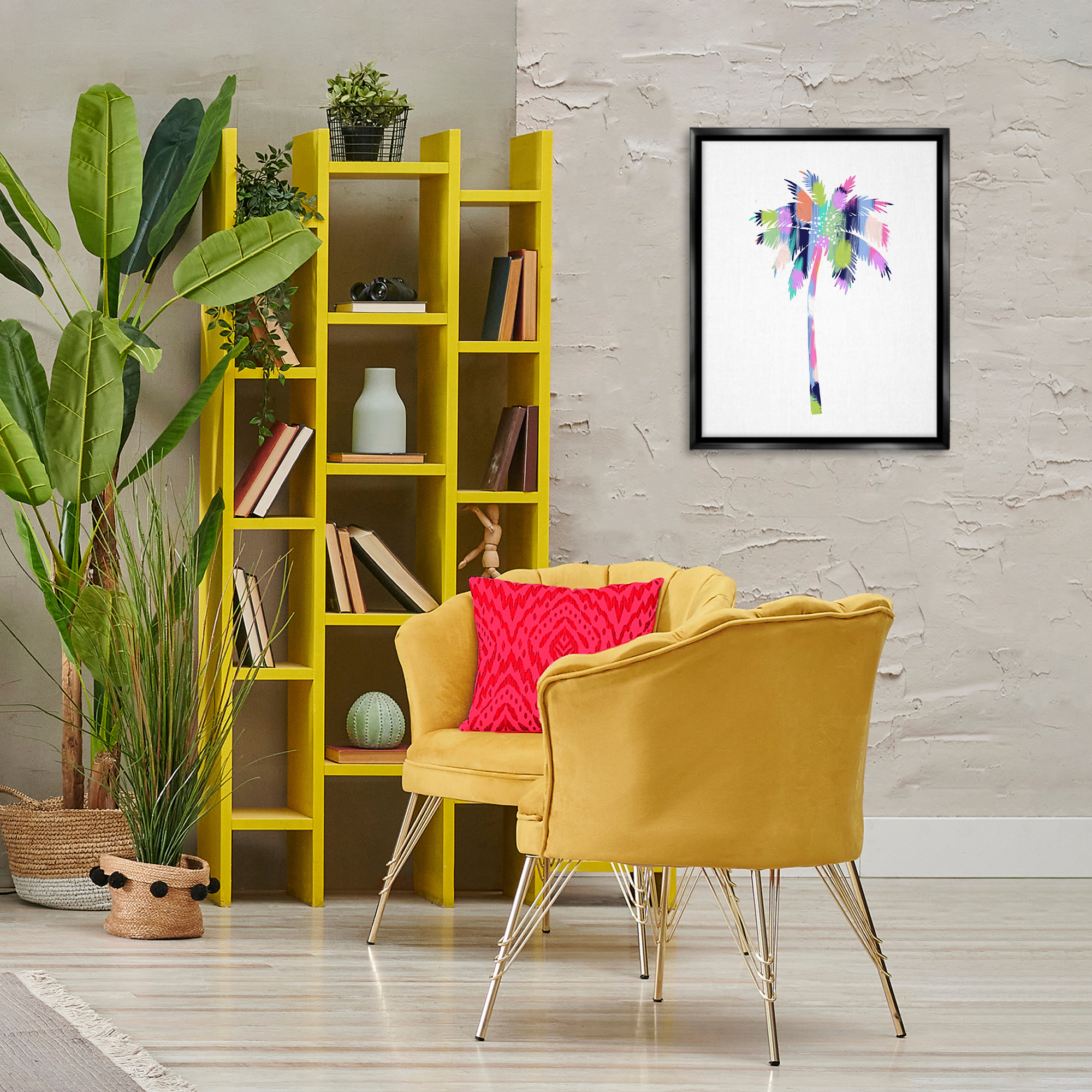 Stupell Industries Patterned Palm Tree Botanical & Floral Painting Black Floater Framed Canvas Art Print Wall Art, 17 x 21