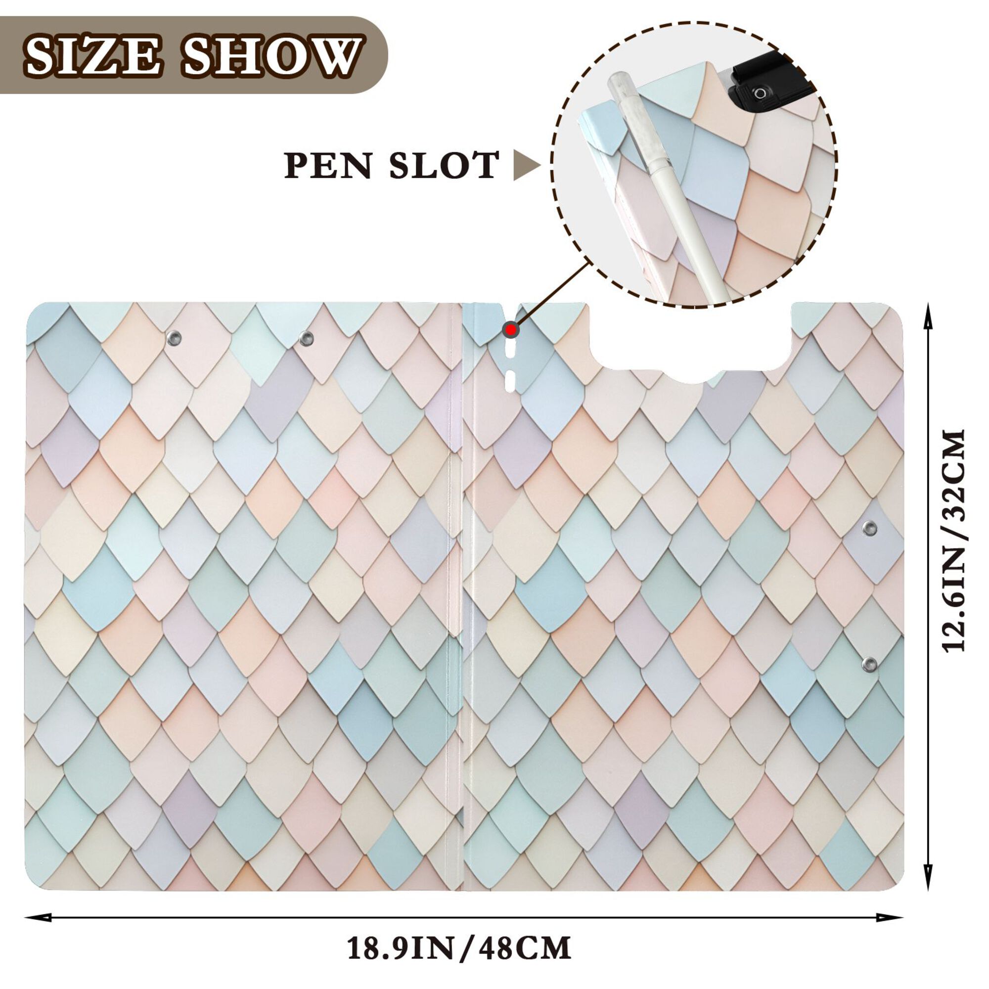 FORMRS A4 Clipboard Folder with Pen Holder Horizontal Foldable School Office Binder, Small Pink Pattern