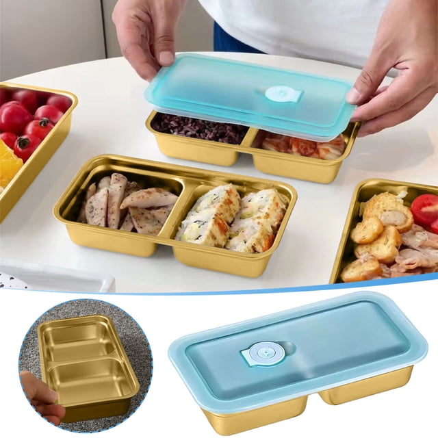 Herunwer Grab and Go Snack Containers Stainless Steel, Reusable Double Compartment Snack Containers, Metal 2 Compartment Snack Box for Snacks Dips Travel Outdoor Camping