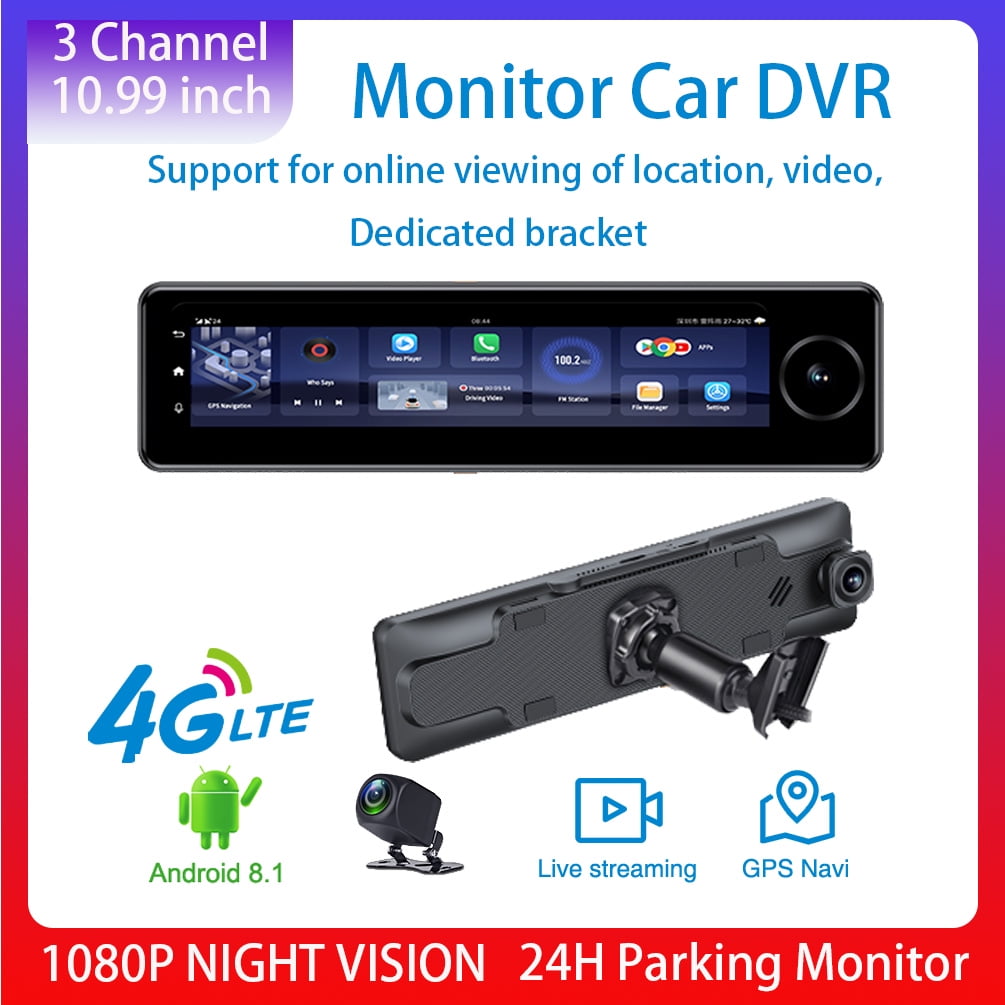 With 64G Card 3 CH Dash Cam 4G LTE 10.99" 4G Car Rear View Android Camera GPS Navigation 1080P Video Recorder Bluetooth WiFi Monitor For Taxi
